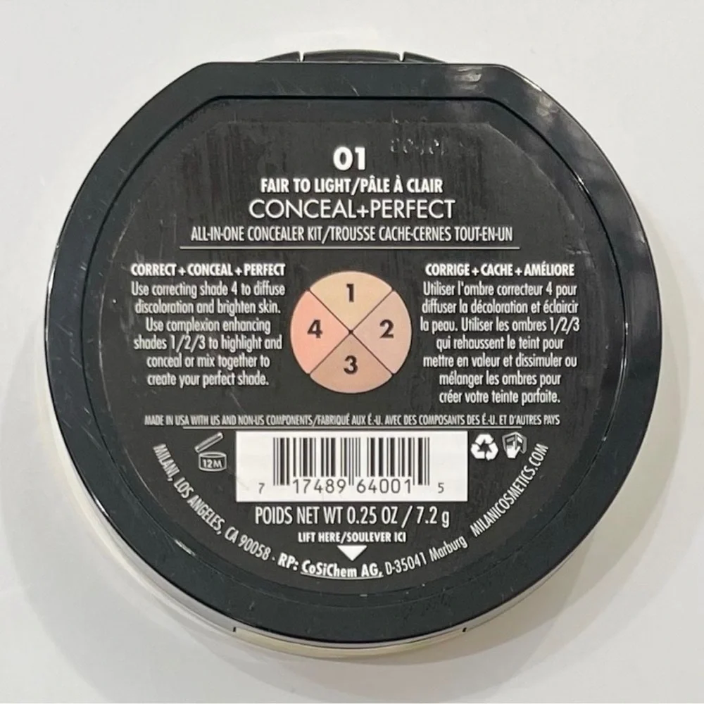 Milani Cosmetics 01 Fair To Light Conceal + Perfect Concealer Kit